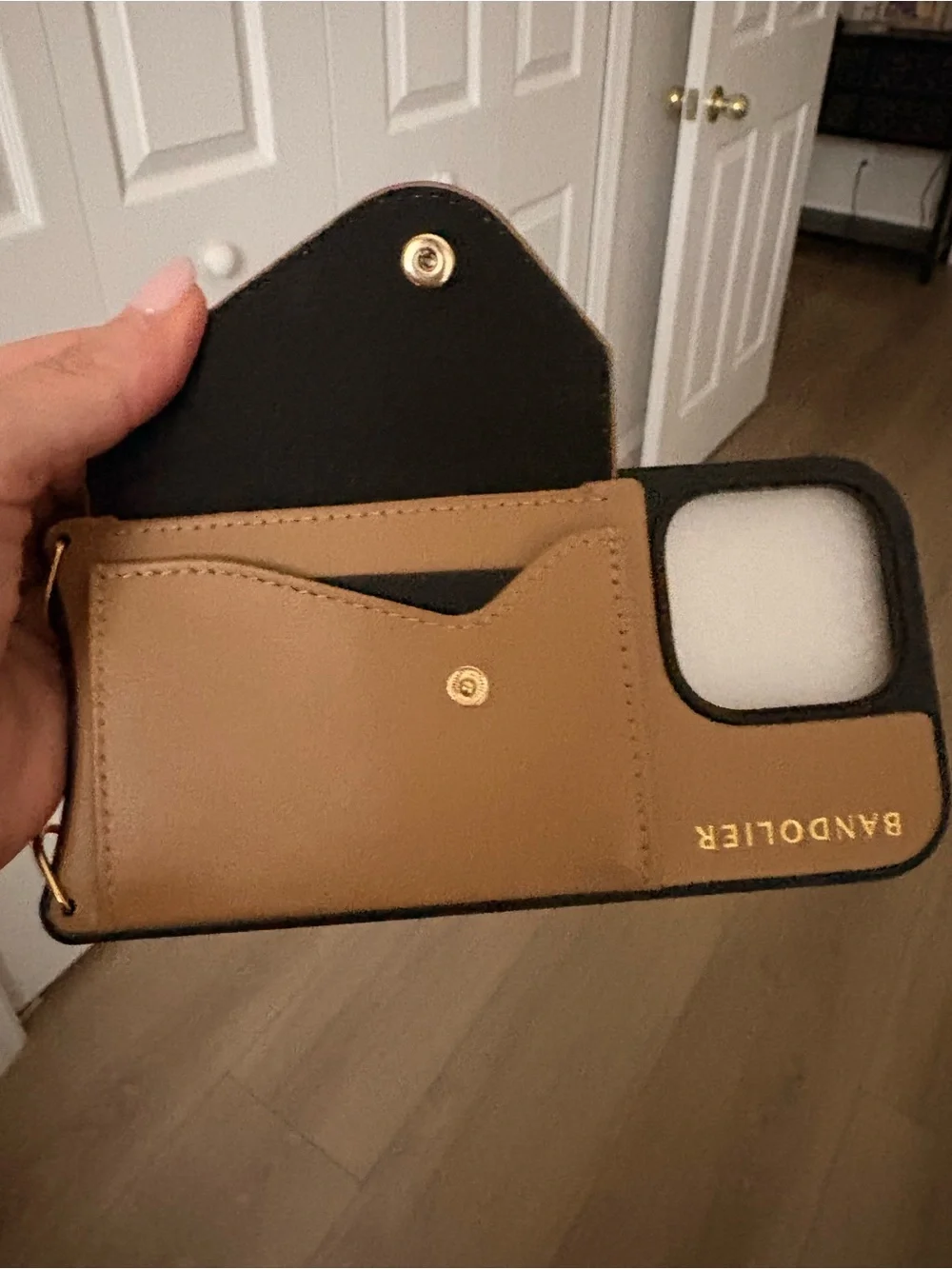 Bandolier Tan Leather Cardholder Iphone Case 16 PRO
